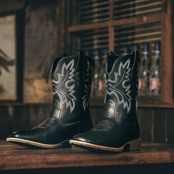 Men’s Western Cowboy Boots – Classic Embroidered Square Toe